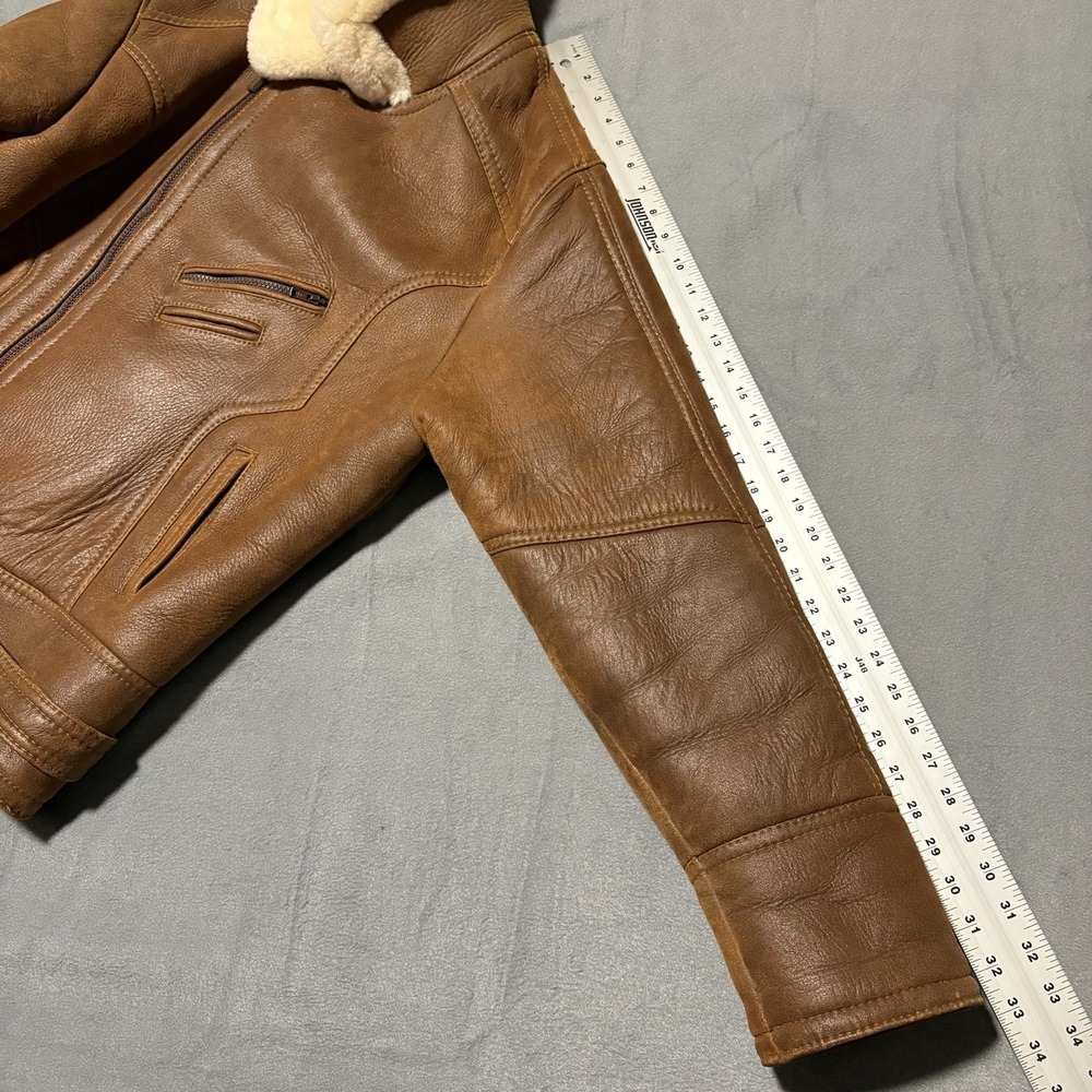 Shearling Lambskin B-3 Bomber Jacket Mens Size M Aviator Coat Brown Handmade NEW - Picture 16 of 16